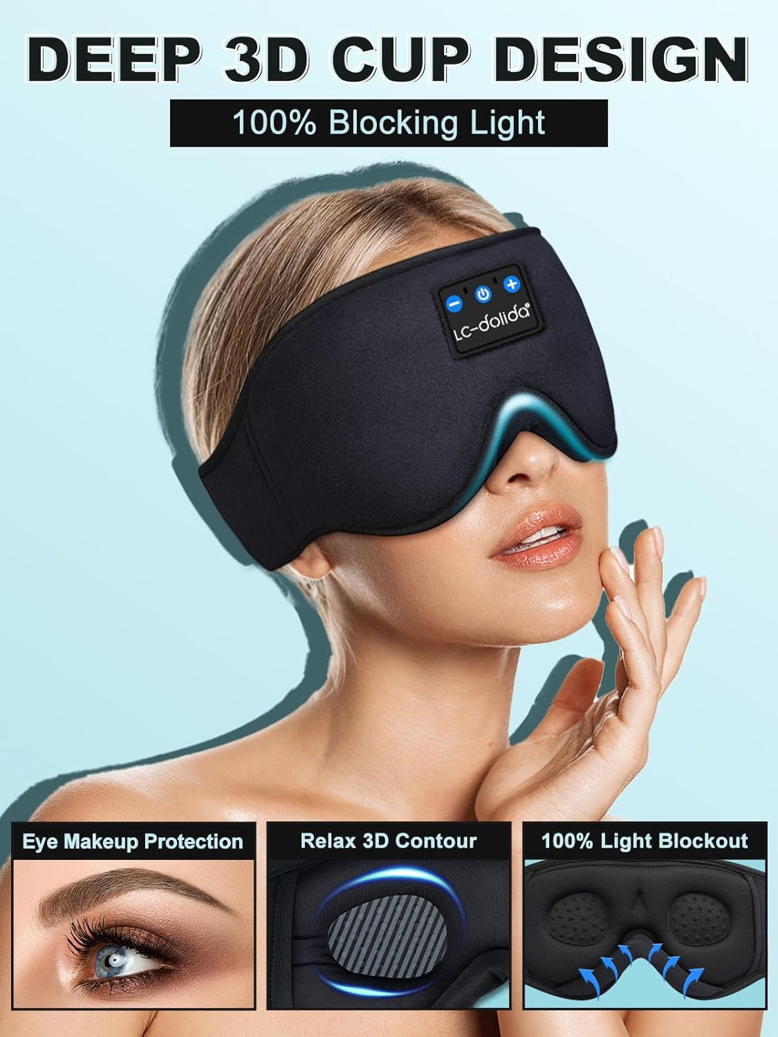 3D Sleep Mask with Bluetooth Headphones – Wireless, Ultra-Thin Stereo Speakers for Restful Sleep