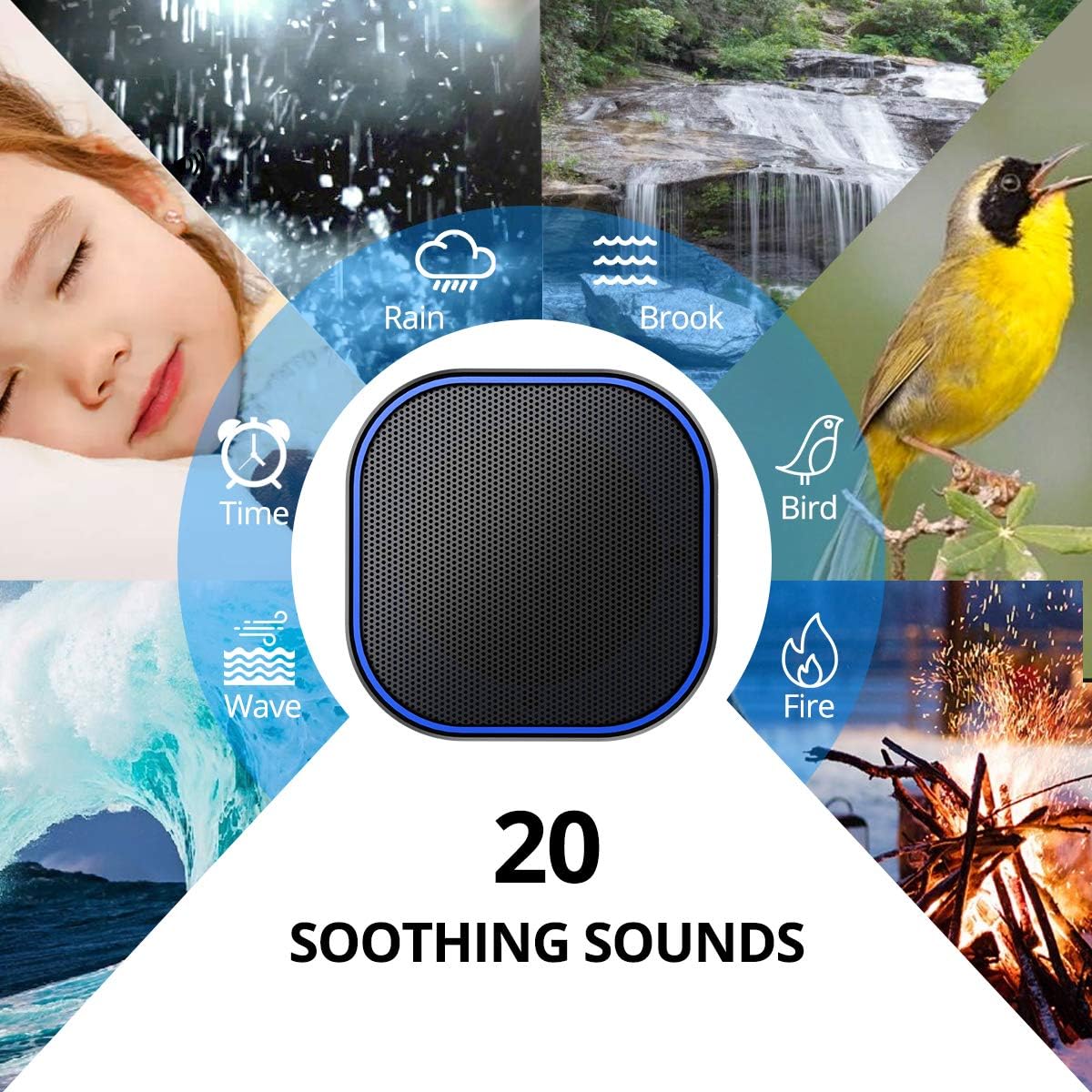 Sleep Sound Machine – 20 Soothing Sounds, Memory Function & Sleep Timer 