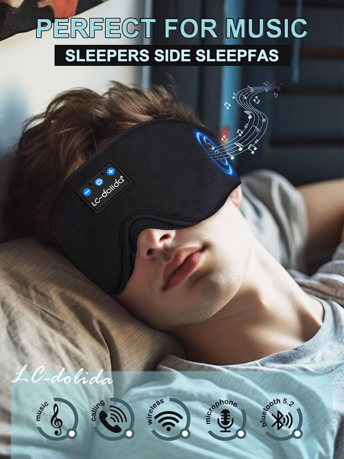 3D Sleep Mask with Bluetooth Headphones – Wireless, Ultra-Thin Stereo Speakers for Restful Sleep