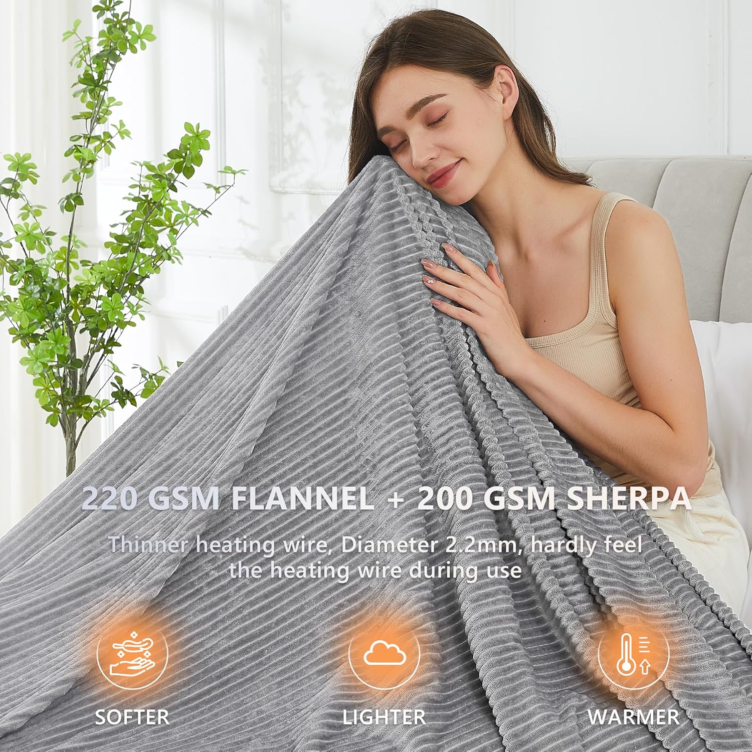 Heated Electric Blanket Throw – 50" x 60", 5 Heat Levels, 4-Hour Auto-Off, Overheat Protection, Soft Flannel & Sherpa, ETL Certified